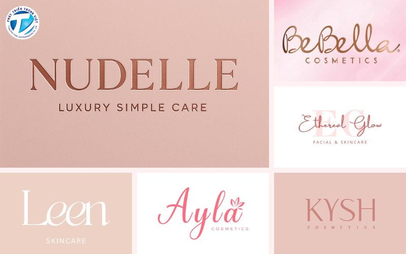 Mẫu logo mỹ phẩm nữ tính với màu pastel và kiểu chữ mềm mại.